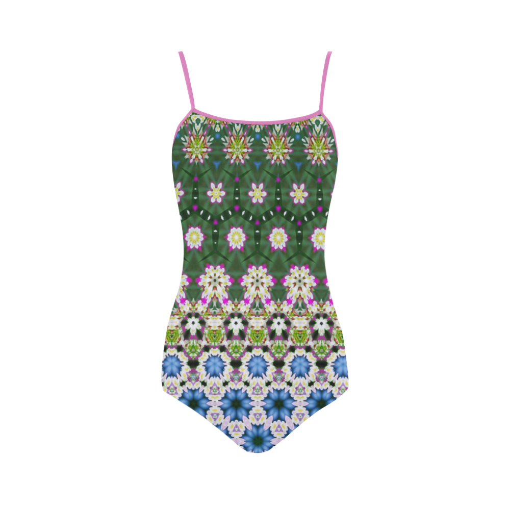 Abstract Ethnic Floral Stripe Pattern Countrystyle Strap Swimsuit ( Model S05)