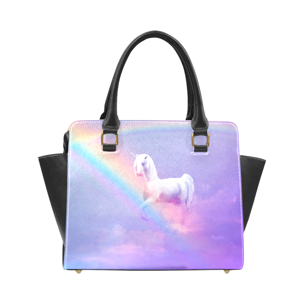 Unicorn and Rainbow Rivet Shoulder Handbag (Model 1645)