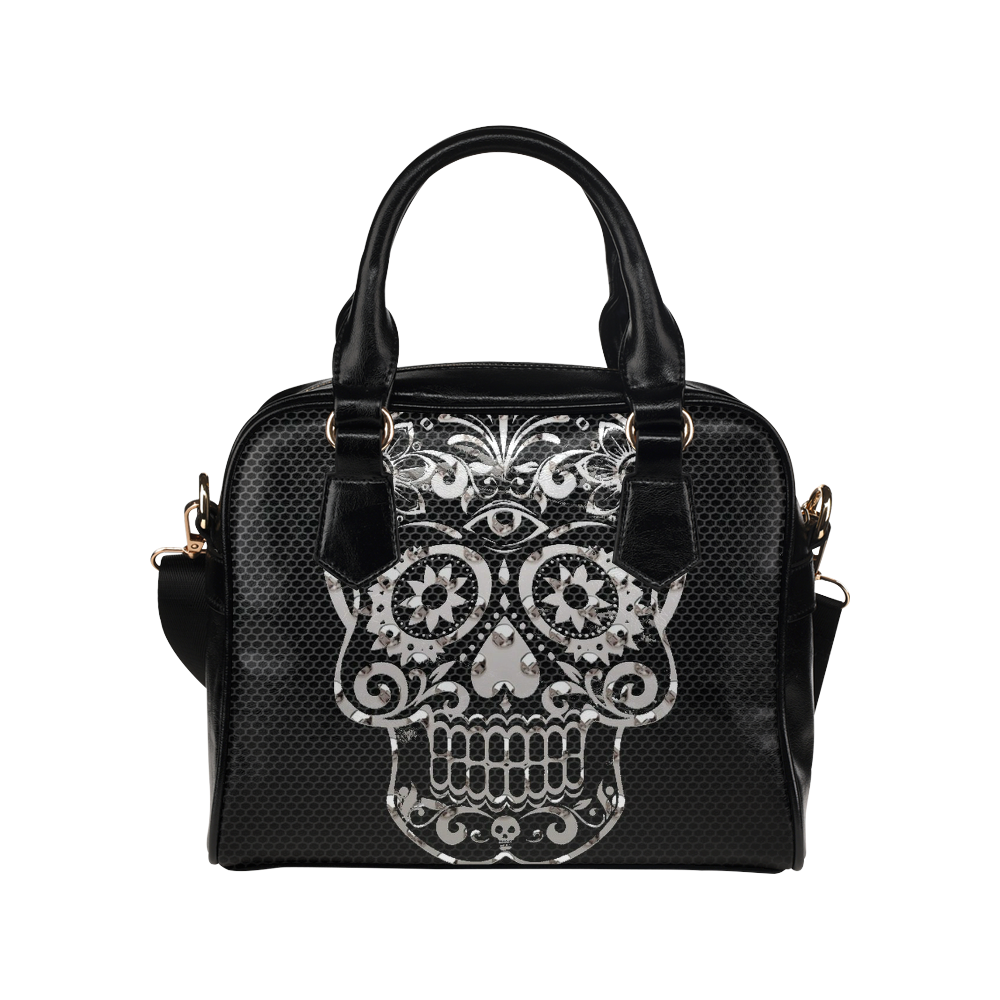 Skull, black silver metal Shoulder Handbag (Model 1634)