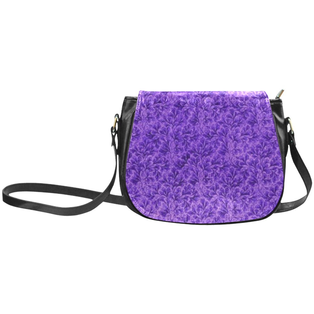 Vintage Floral Lace Leaf Amethyst Purple Classic Saddle Bag/Small (Model 1648)