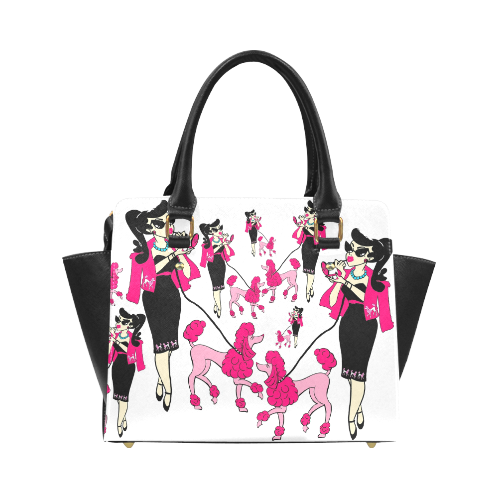 Pink Poodle Rockabilly Classic Shoulder Handbag (Model 1653)