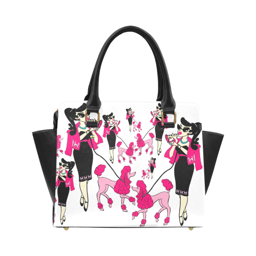 Pink Poodle Rockabilly Classic Shoulder Handbag (Model 1653)