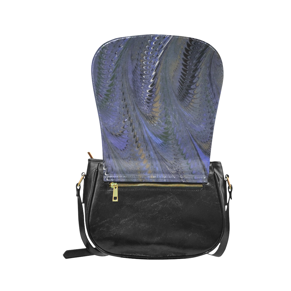 Retro Marbleized Waves Periwinkle Blue Classic Saddle Bag/Small (Model 1648)