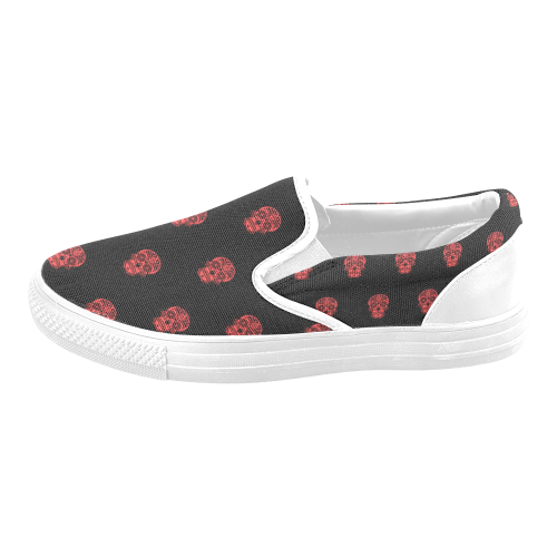 skull pattern red Women's Unusual Slip-on Canvas Shoes (Model 019)