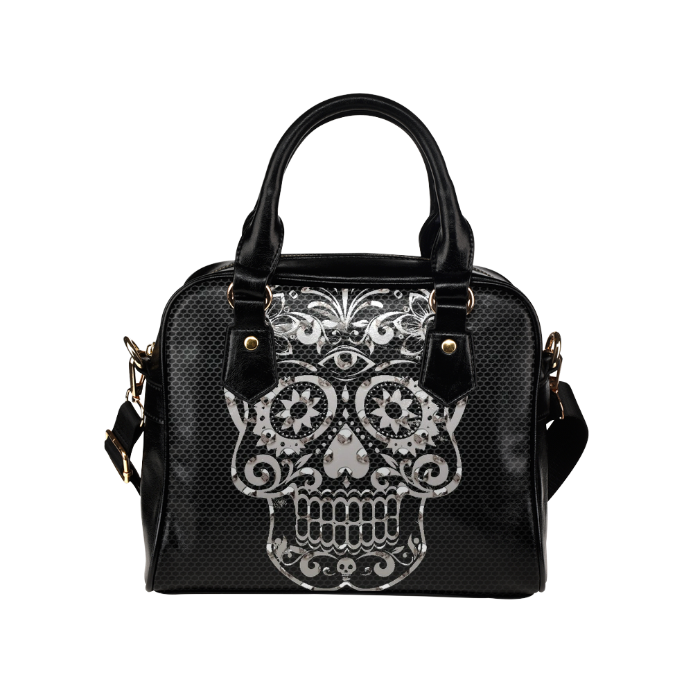 Skull, black silver metal Shoulder Handbag (Model 1634)