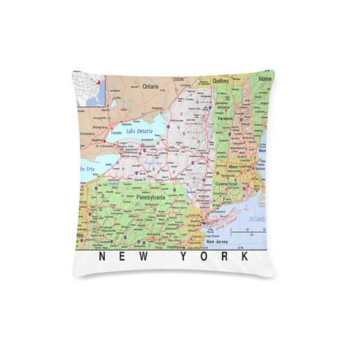 New York Cities And State Map Custom Zippered Pillow Case 16"x16"(Twin Sides)