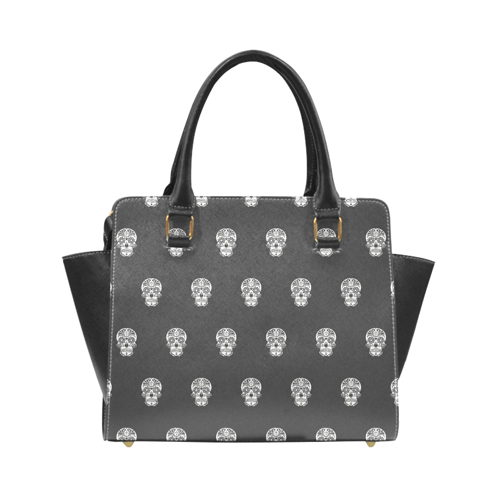 skull pattern bw Rivet Shoulder Handbag (Model 1645)