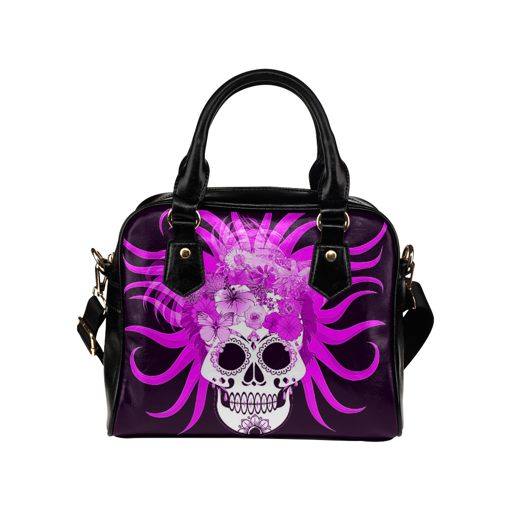 hippie skull,pink Shoulder Handbag (Model 1634)