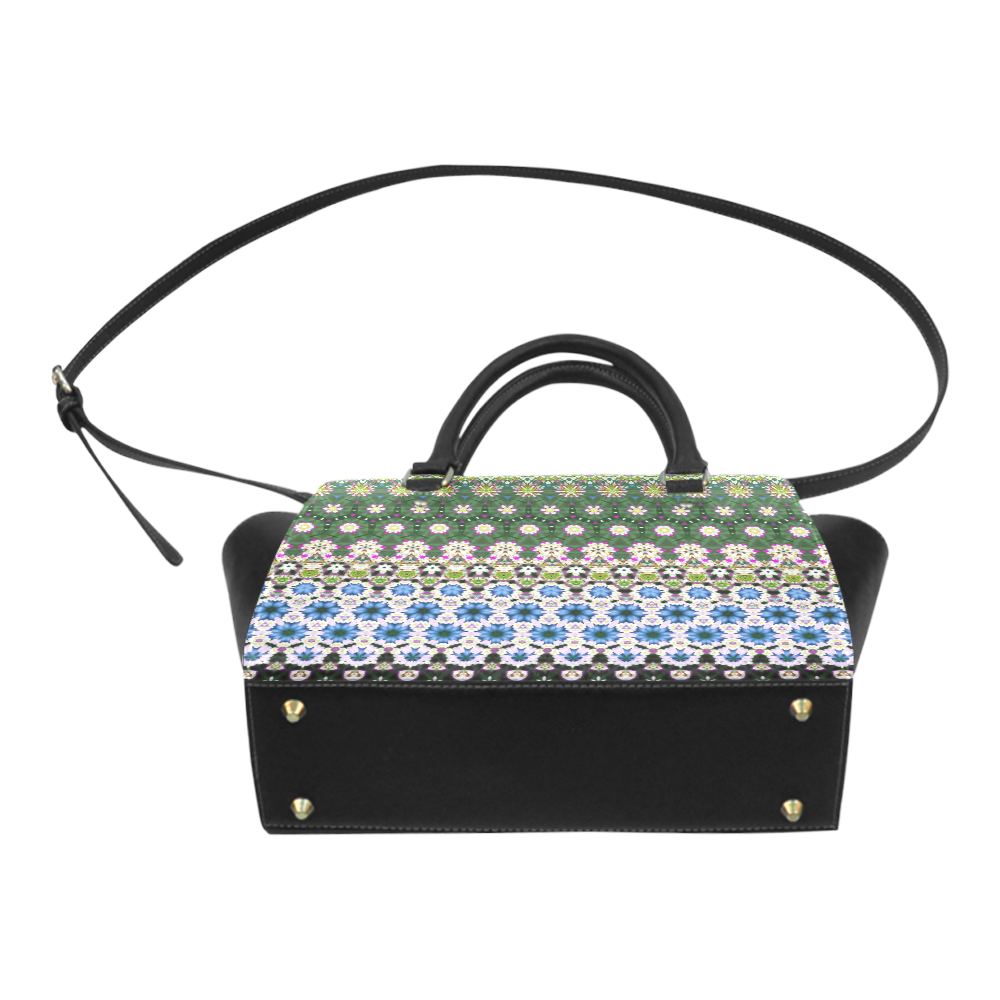 Abstract Ethnic Floral Stripe Pattern Countrystyle Classic Shoulder Handbag (Model 1653)