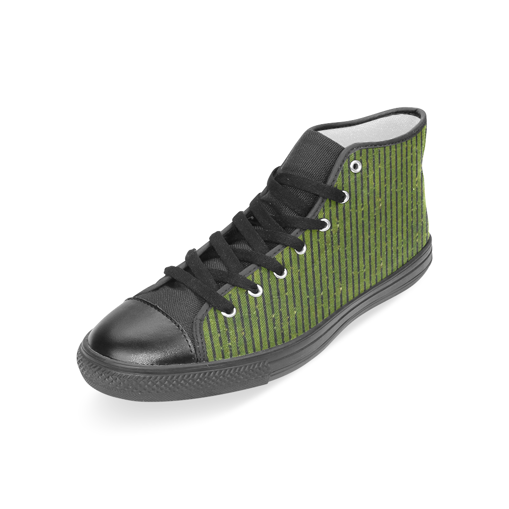 Green Stripe Women's Classic High Top Canvas Shoes (Model 017)