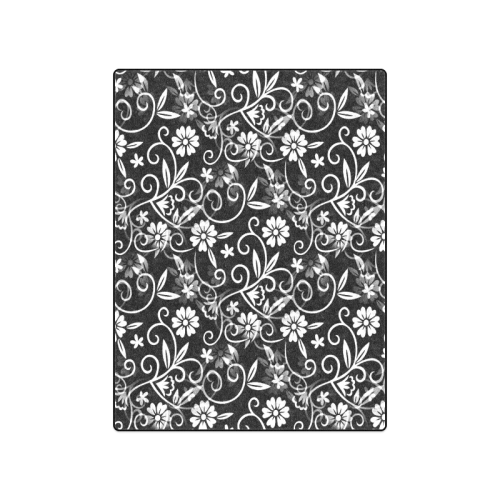Black N White Floral Blanket 50"x60"