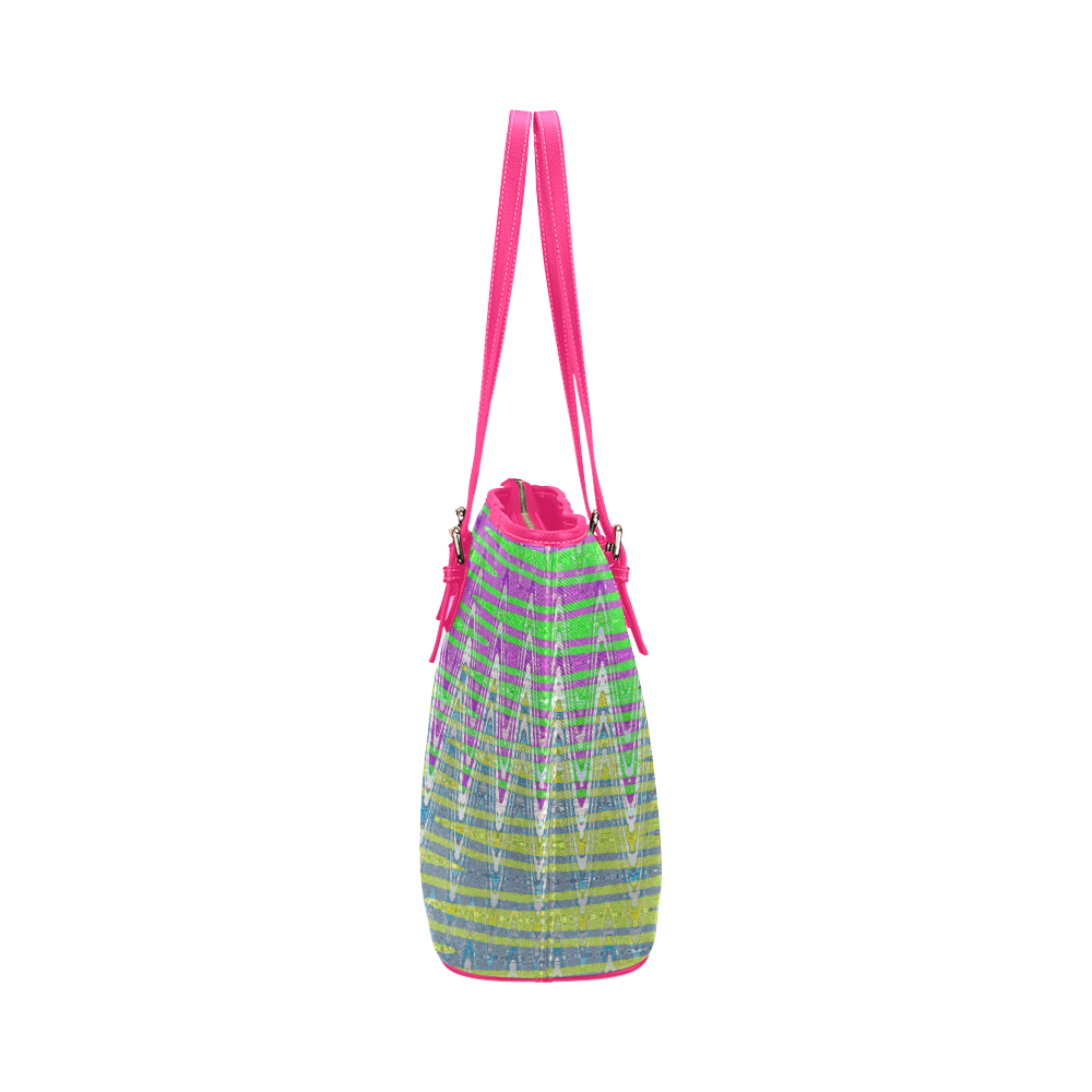 Colorful Waves Leather Tote Bag/Large (Model 1651)