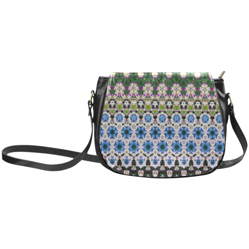 Abstract Ethnic Floral Stripe Pattern Countrystyle Classic Saddle Bag/Small (Model 1648)