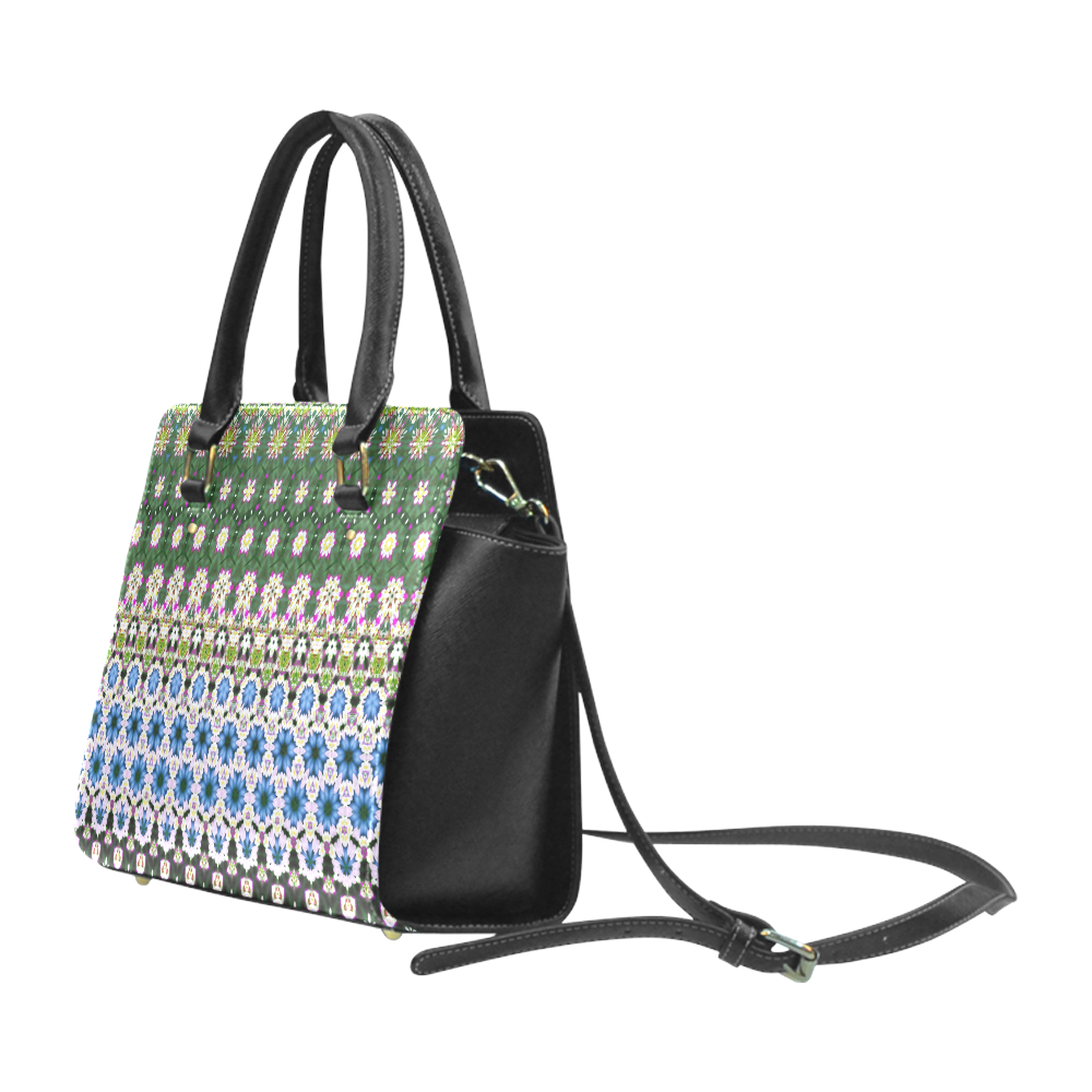 Abstract Ethnic Floral Stripe Pattern Countrystyle Classic Shoulder Handbag (Model 1653)