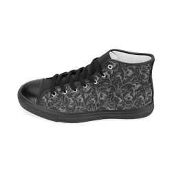 Vintage Floral Charcoal Black Women's Classic High Top Canvas Shoes (Model 017)