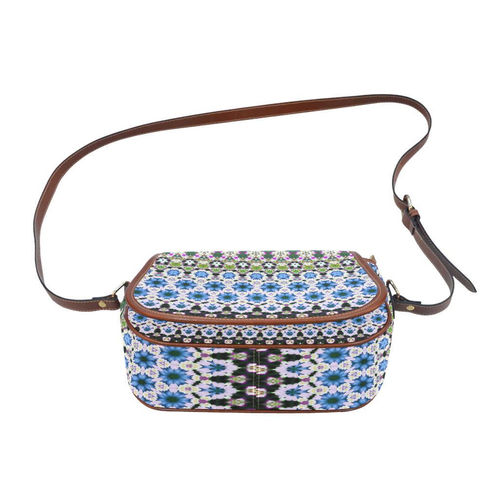 Abstract Ethnic Floral Stripe Pattern Countrystyle Saddle Bag/Large (Model 1649)