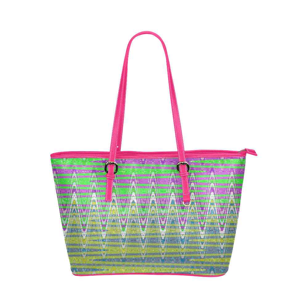 Colorful Waves Leather Tote Bag/Large (Model 1651)