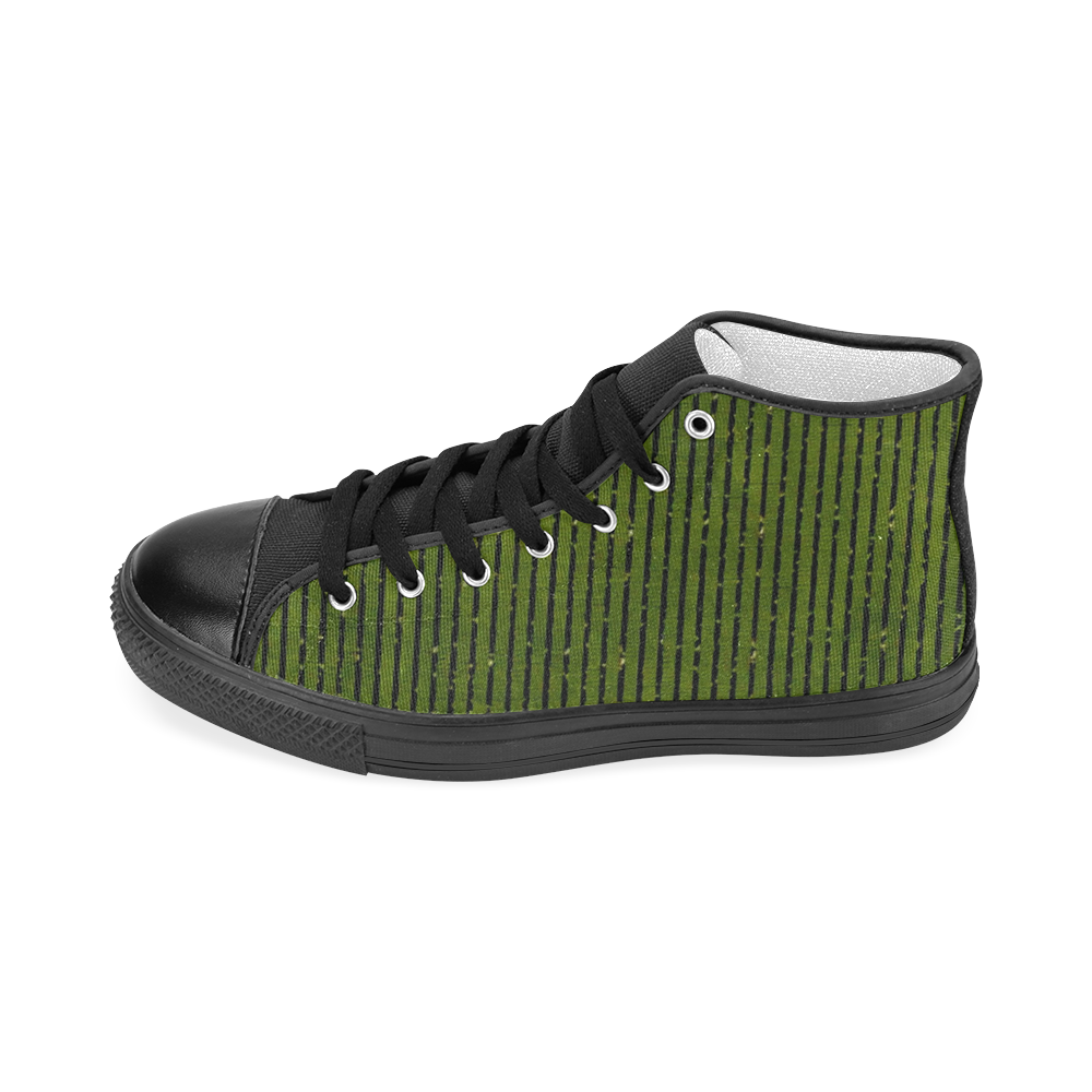 Green Stripe Women's Classic High Top Canvas Shoes (Model 017)