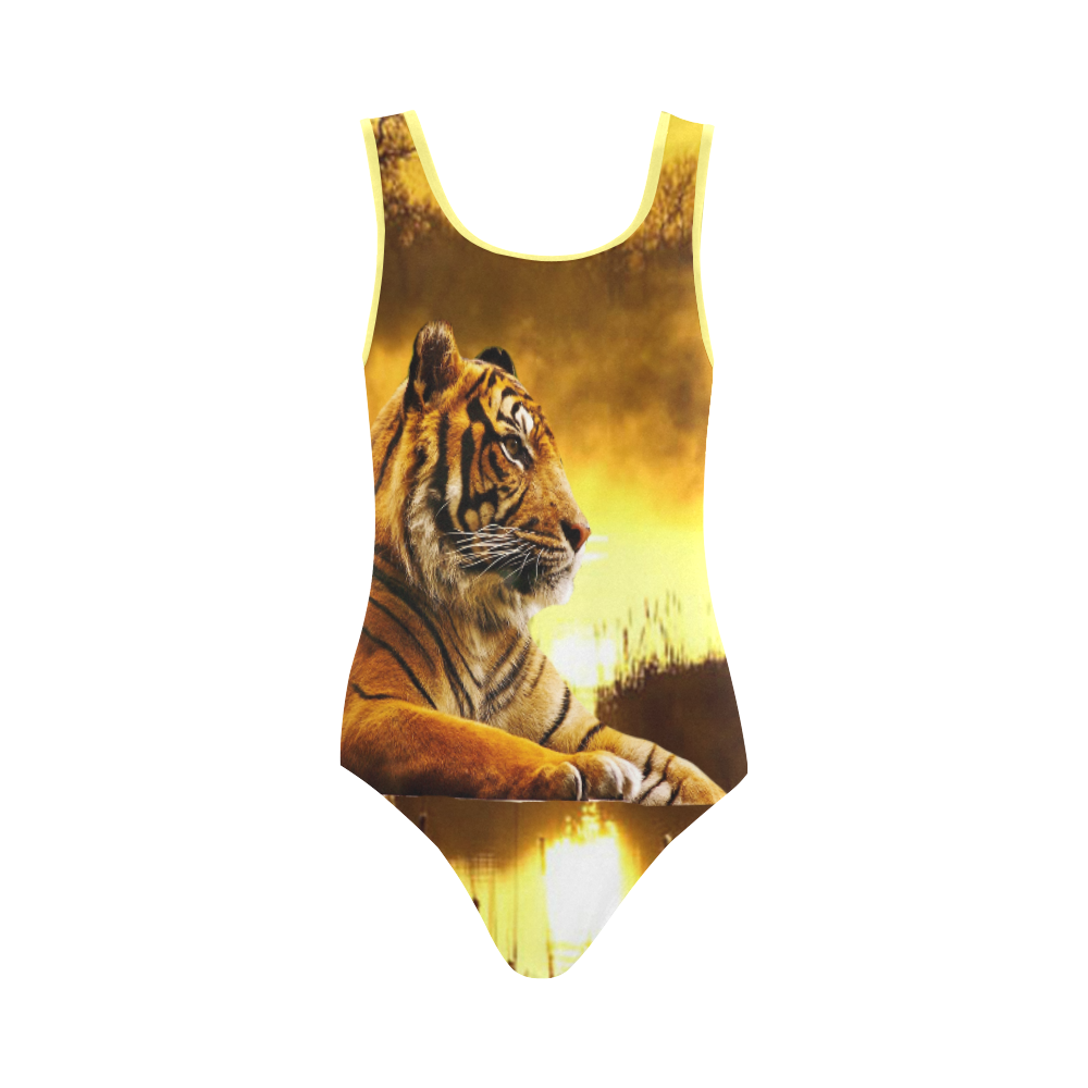 Tiger and Sunset Vest One Piece Swimsuit (Model S04)