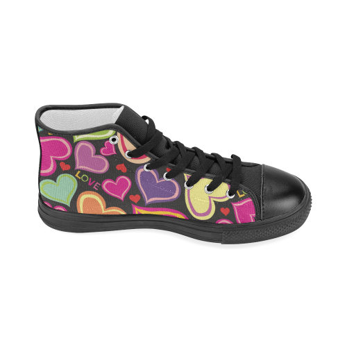 Hearts and Love on Black Women's Classic High Top Canvas Shoes (Model 017)
