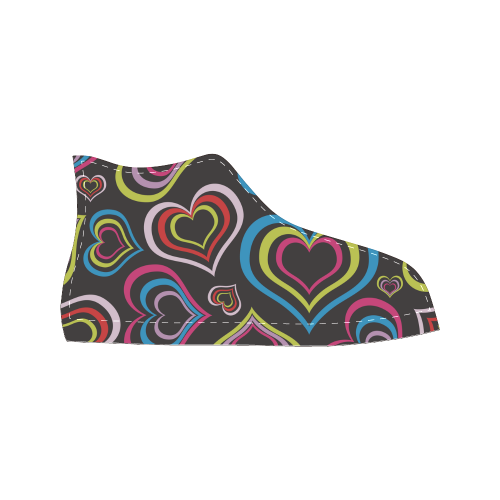 Hearts on Black Women's Classic High Top Canvas Shoes (Model 017)