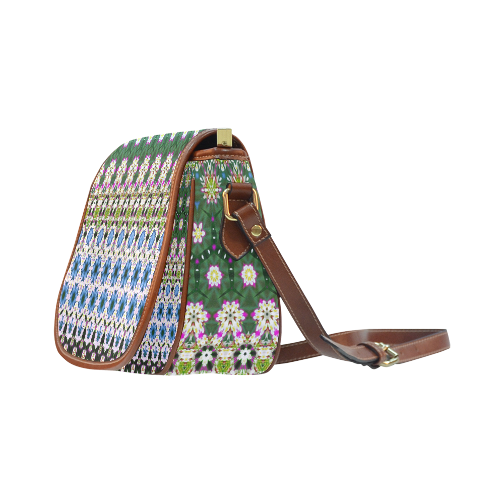 Abstract Ethnic Floral Stripe Pattern Countrystyle Saddle Bag/Small (Model 1649) Full Customization