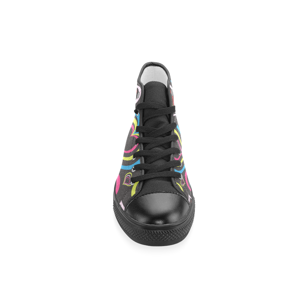 Hearts on Black Women's Classic High Top Canvas Shoes (Model 017)