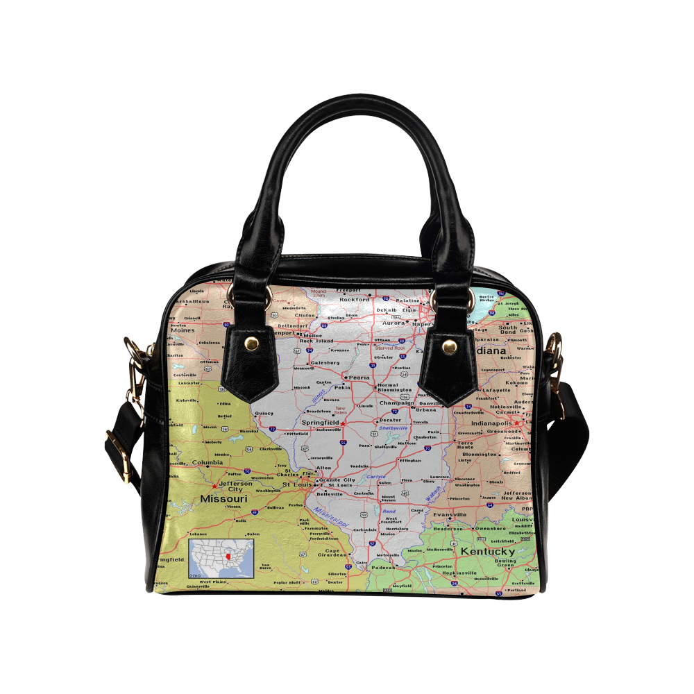 Illinois State And Cities Map Shoulder Handbag (Model 1634)