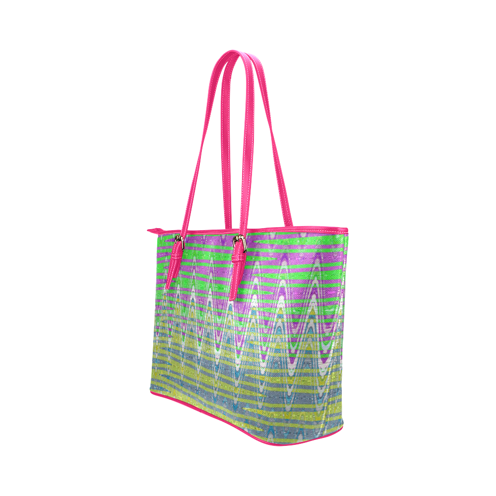 Colorful Waves Leather Tote Bag/Large (Model 1651)