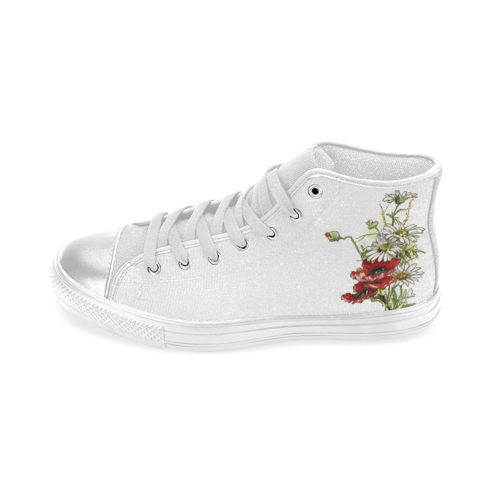 Vintage Floral Daisies Poppies Women's Classic High Top Canvas Shoes (Model 017)