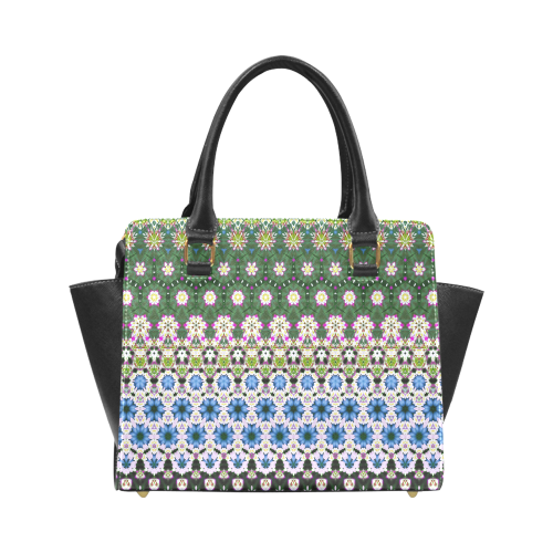 Abstract Ethnic Floral Stripe Pattern Countrystyle Rivet Shoulder Handbag (Model 1645)