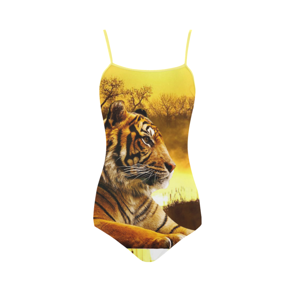 Tiger and Sunset Strap Swimsuit ( Model S05)