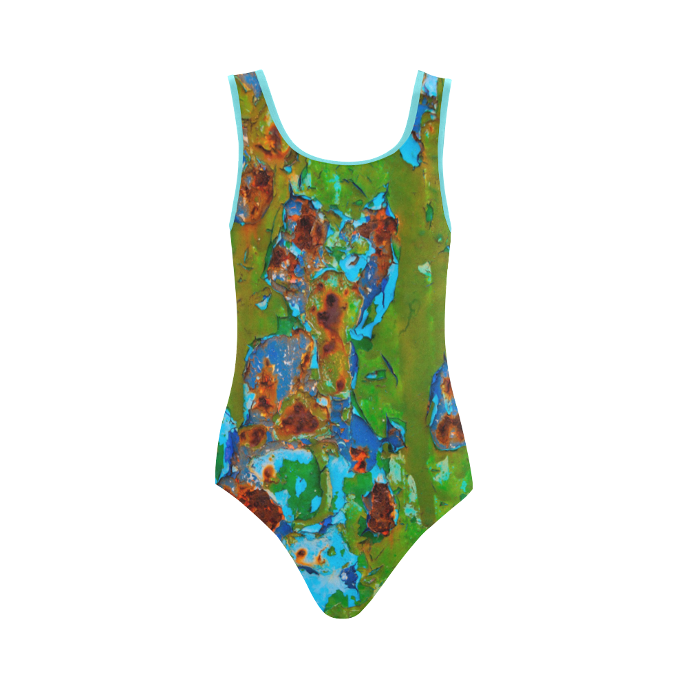 Rustic Metal Peeling Paint Vintage Grunge Patina Texture Funny Decay Photo Vest One Piece Swimsuit (Model S04)