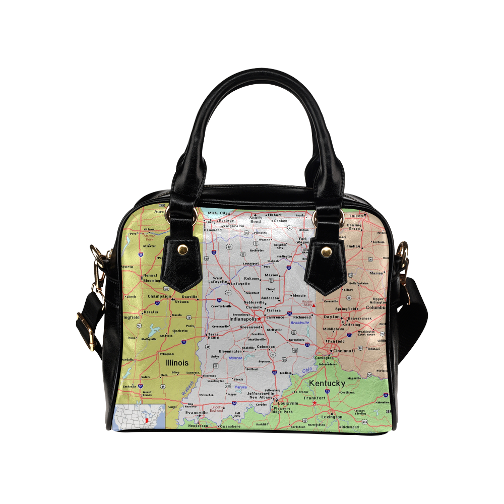 Indiana Cities And State Map Shoulder Handbag (Model 1634)