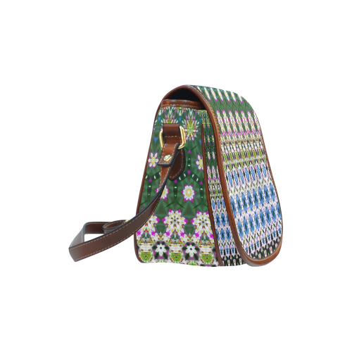Abstract Ethnic Floral Stripe Pattern Countrystyle Saddle Bag/Small (Model 1649) Full Customization