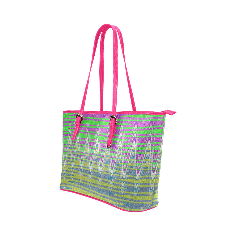 Colorful Waves Leather Tote Bag/Large (Model 1651)