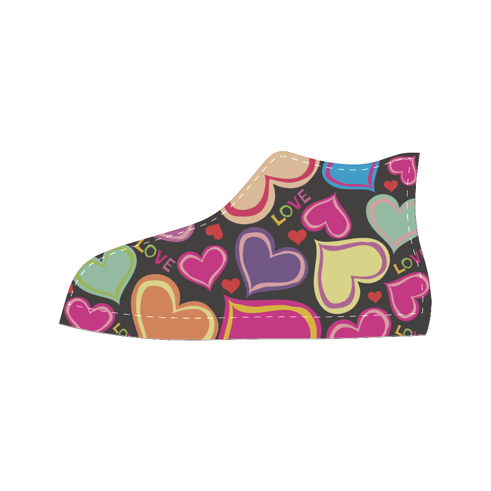 Hearts and Love on Black Women's Classic High Top Canvas Shoes (Model 017)