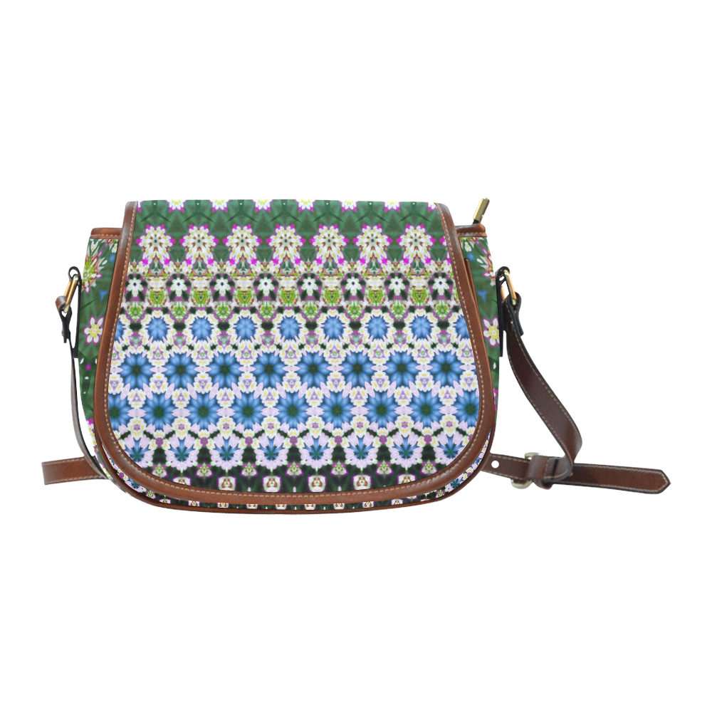 Abstract Ethnic Floral Stripe Pattern Countrystyle Saddle Bag/Large (Model 1649)