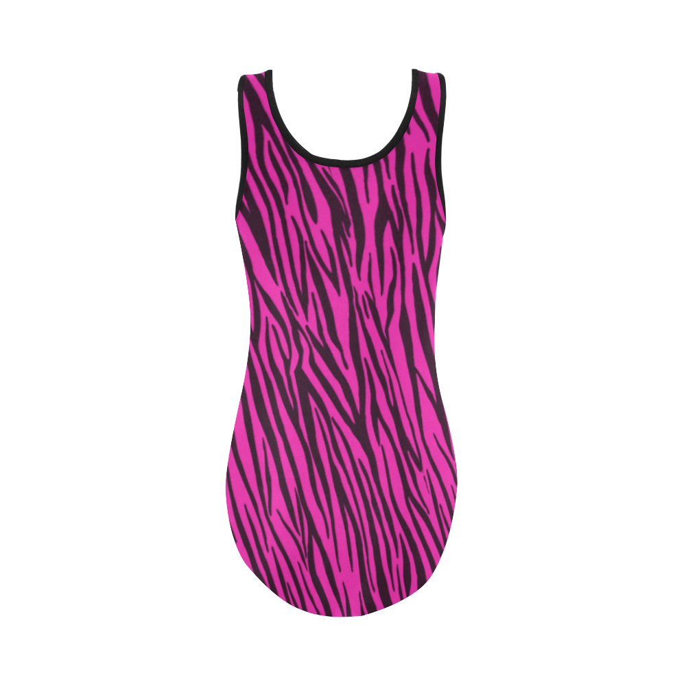 Hot Pink Zebra Stripes Vest One Piece Swimsuit (Model S04)