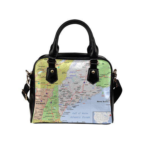 Maine Cities And State Map Shoulder Handbag (Model 1634)