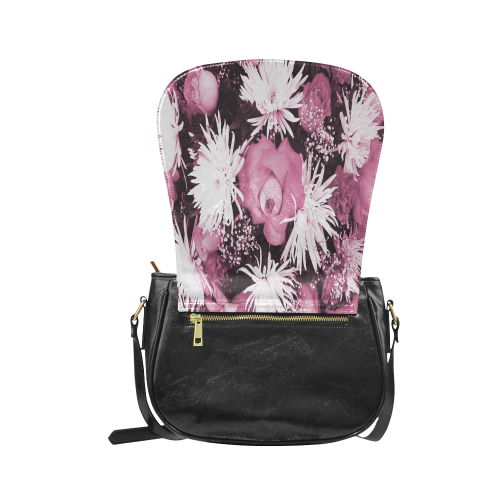 Pink Flowered Bouquet Classic Saddle Bag/Large (Model 1648)