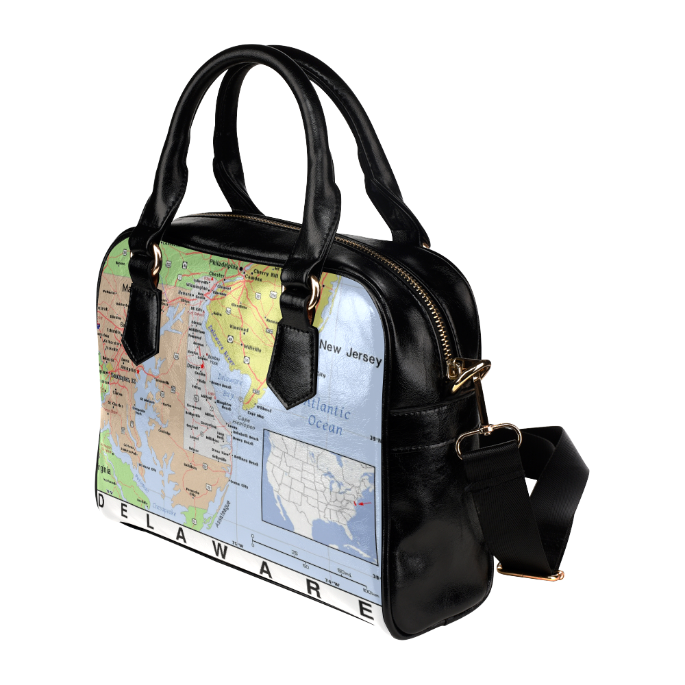 DelewarDeleware Cities And State Map Shoulder Handbag (Model 1634)