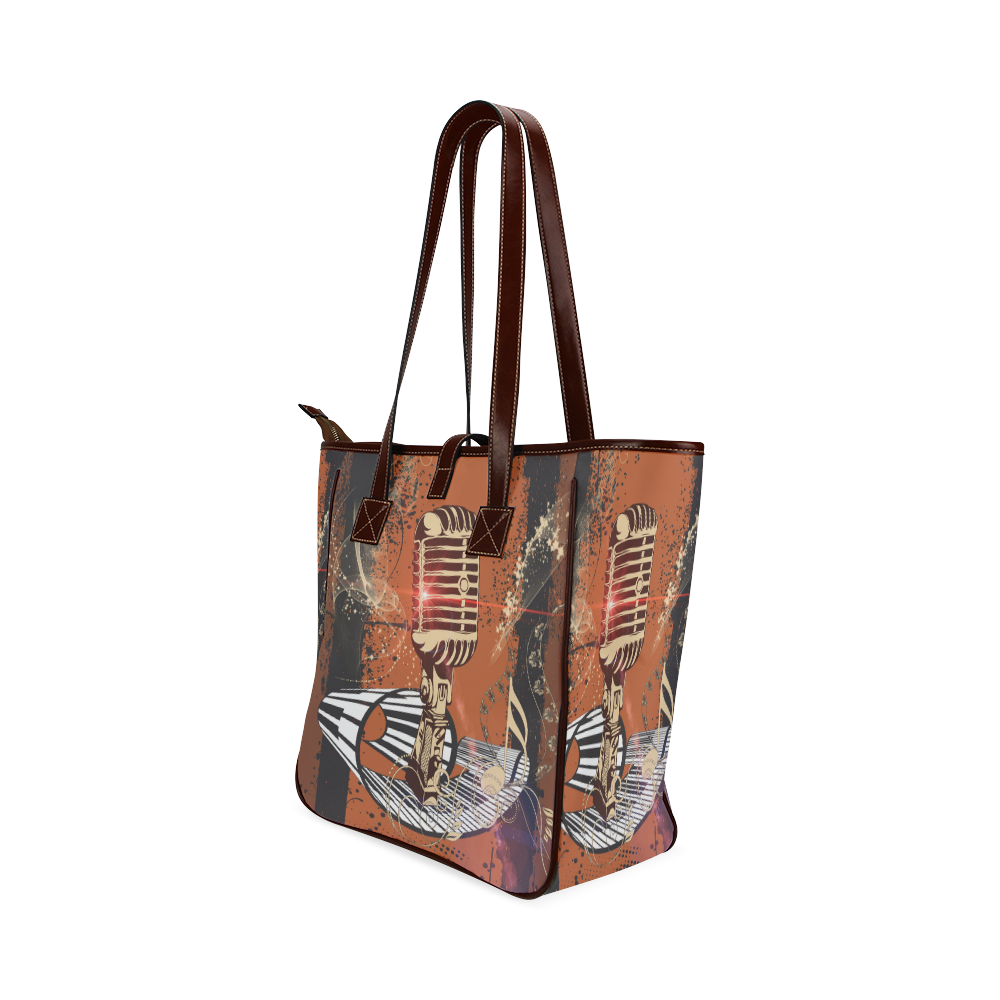 Music, golden microphone and piano Classic Tote Bag (Model 1644)