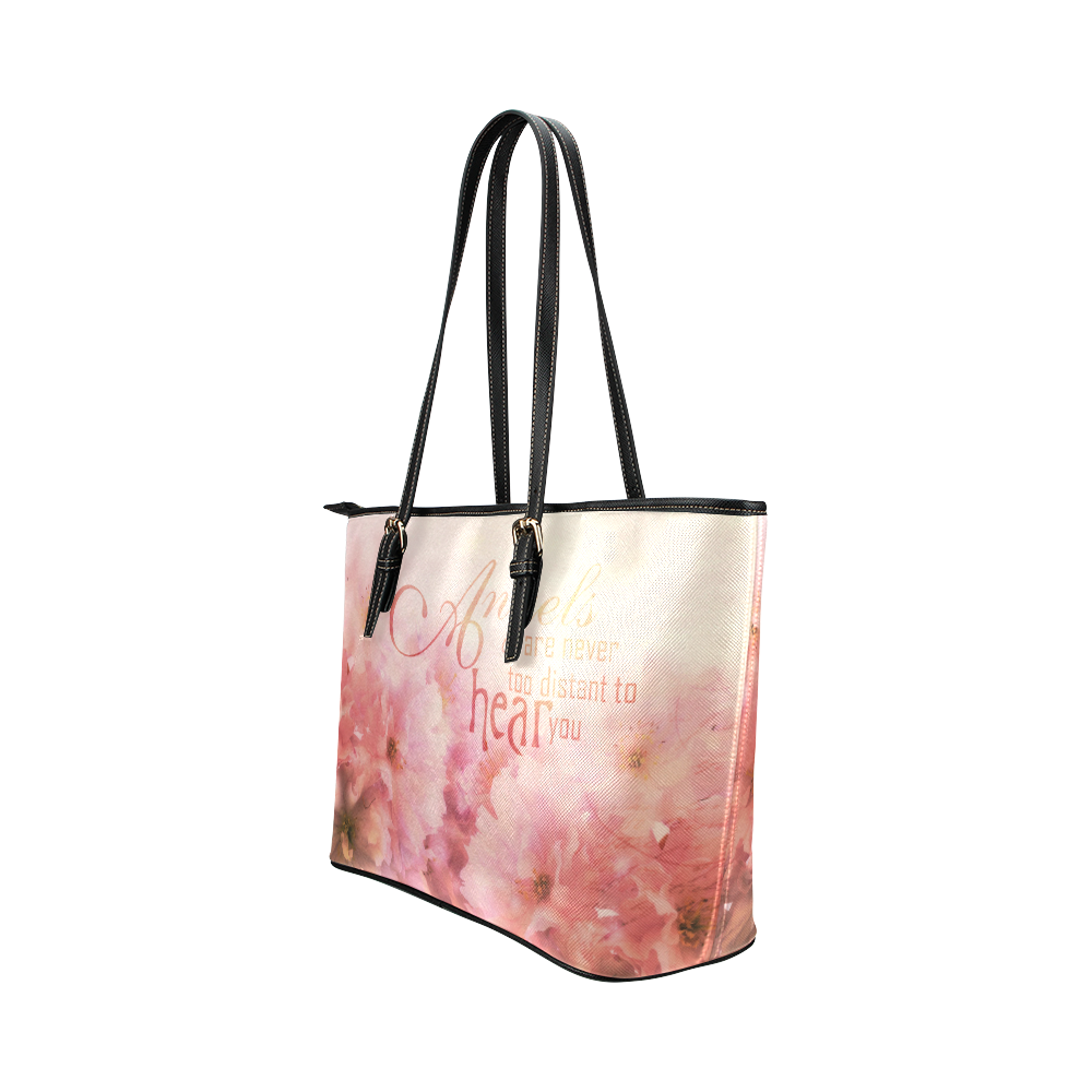 Pink Cherry Blossom for Angels Leather Tote Bag/Small (Model 1651)