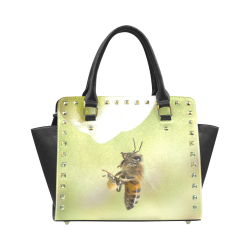 Macro of Bee in Flight Rivet Shoulder Handbag (Model 1645)