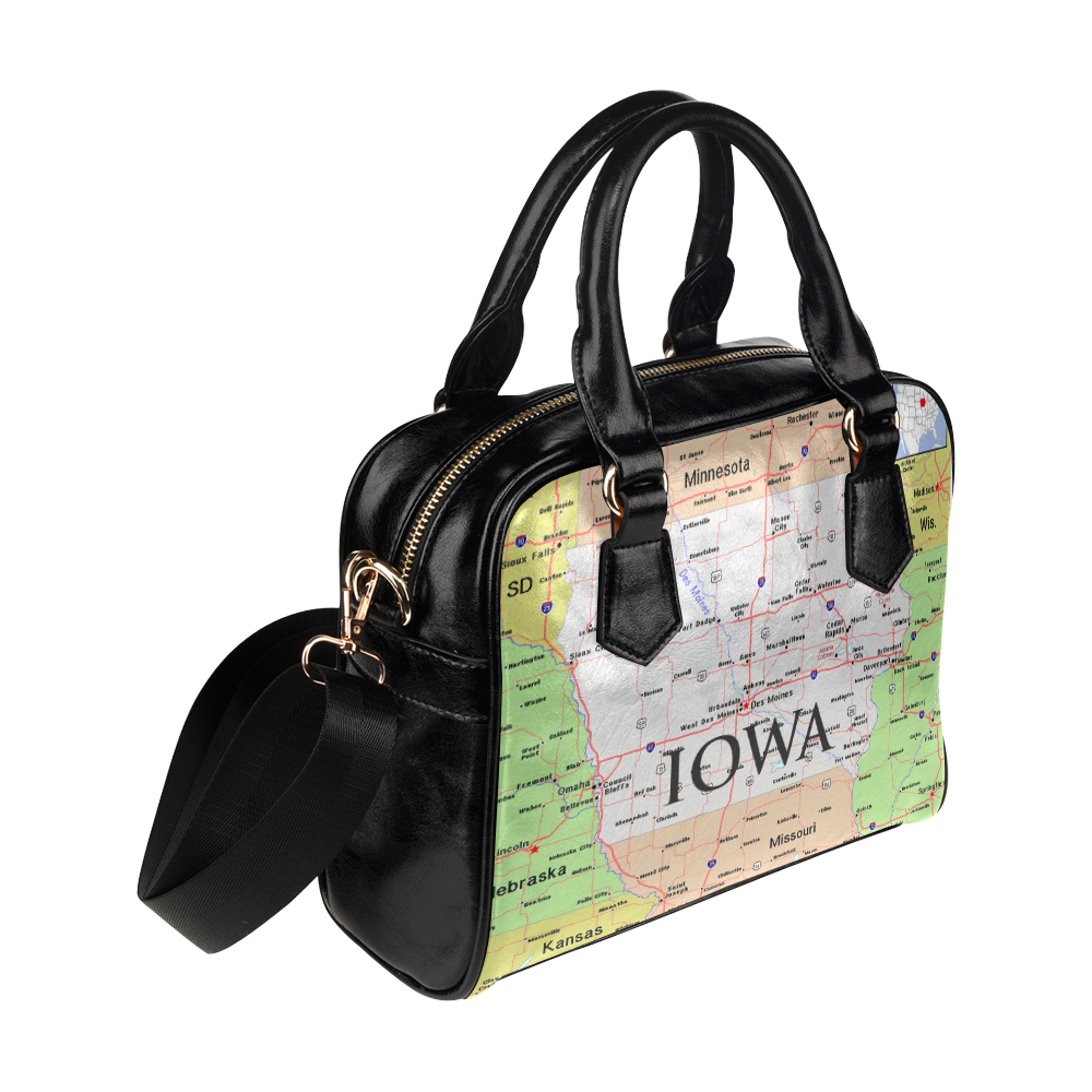 Iowa Cities And State Map Shoulder Handbag (Model 1634)
