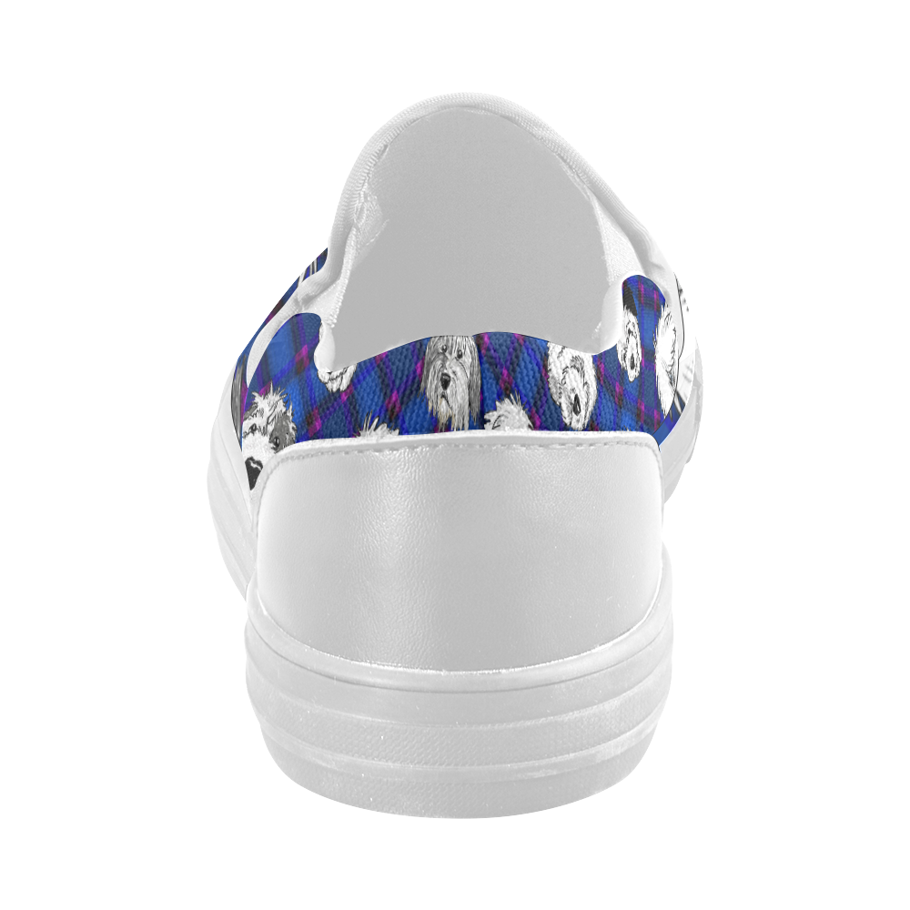 Blue diagonal,sheepie heads. Women's Slip-on Canvas Shoes (Model 019)