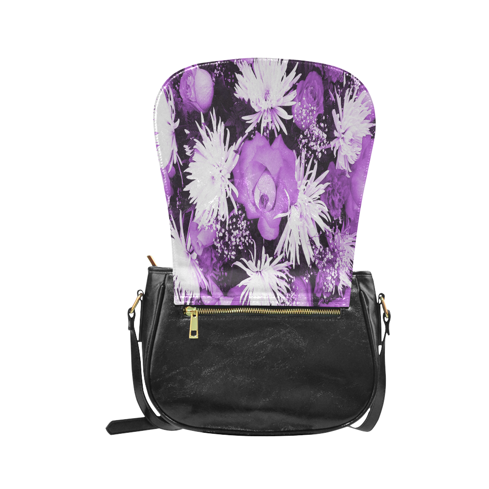 Violet Flowered Bouquet Classic Saddle Bag/Large (Model 1648)