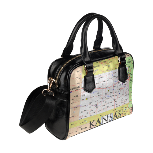 Kansas Cities And State Map Shoulder Handbag (Model 1634)