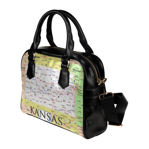 Kansas Cities And State Map Shoulder Handbag (Model 1634)